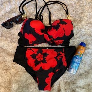 Sexy red and black mid rise bikini
